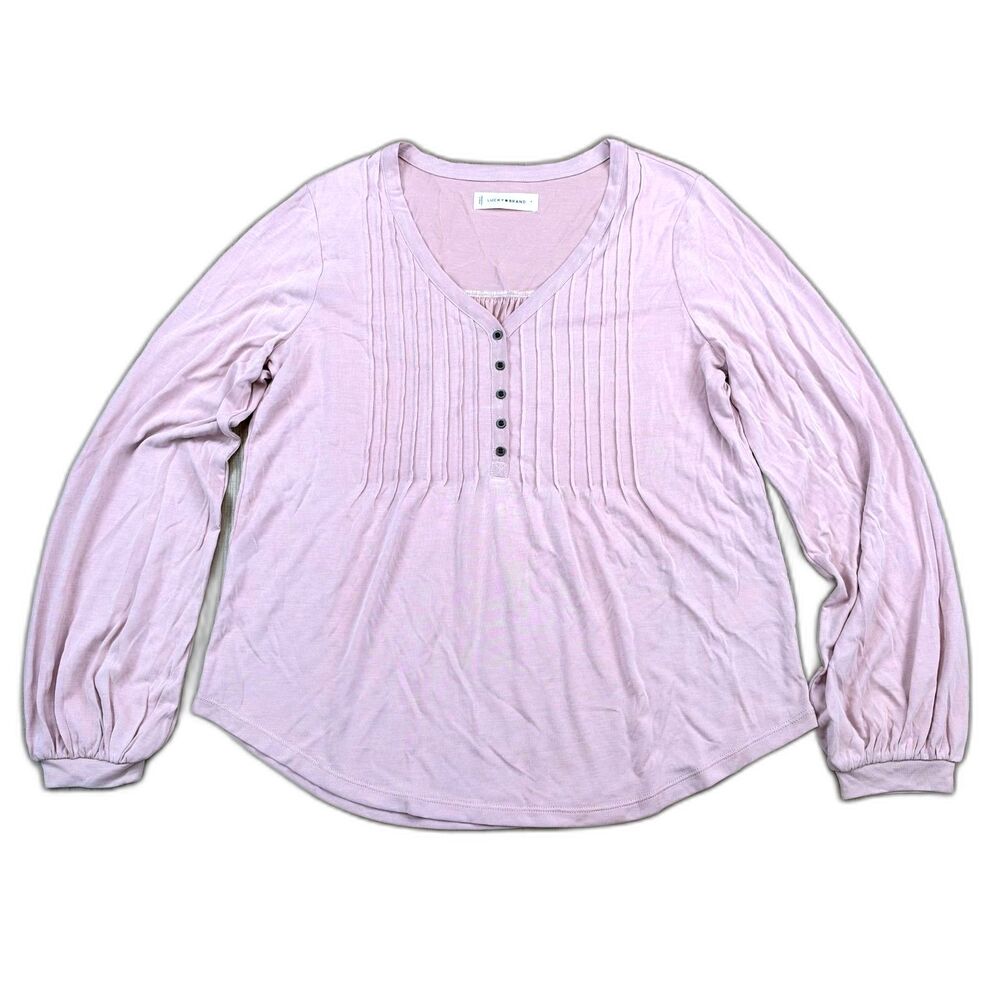 Lucky Brand Womens Small S Pink Balloon Billowy Long Sleeve Top Shirt Pleated
